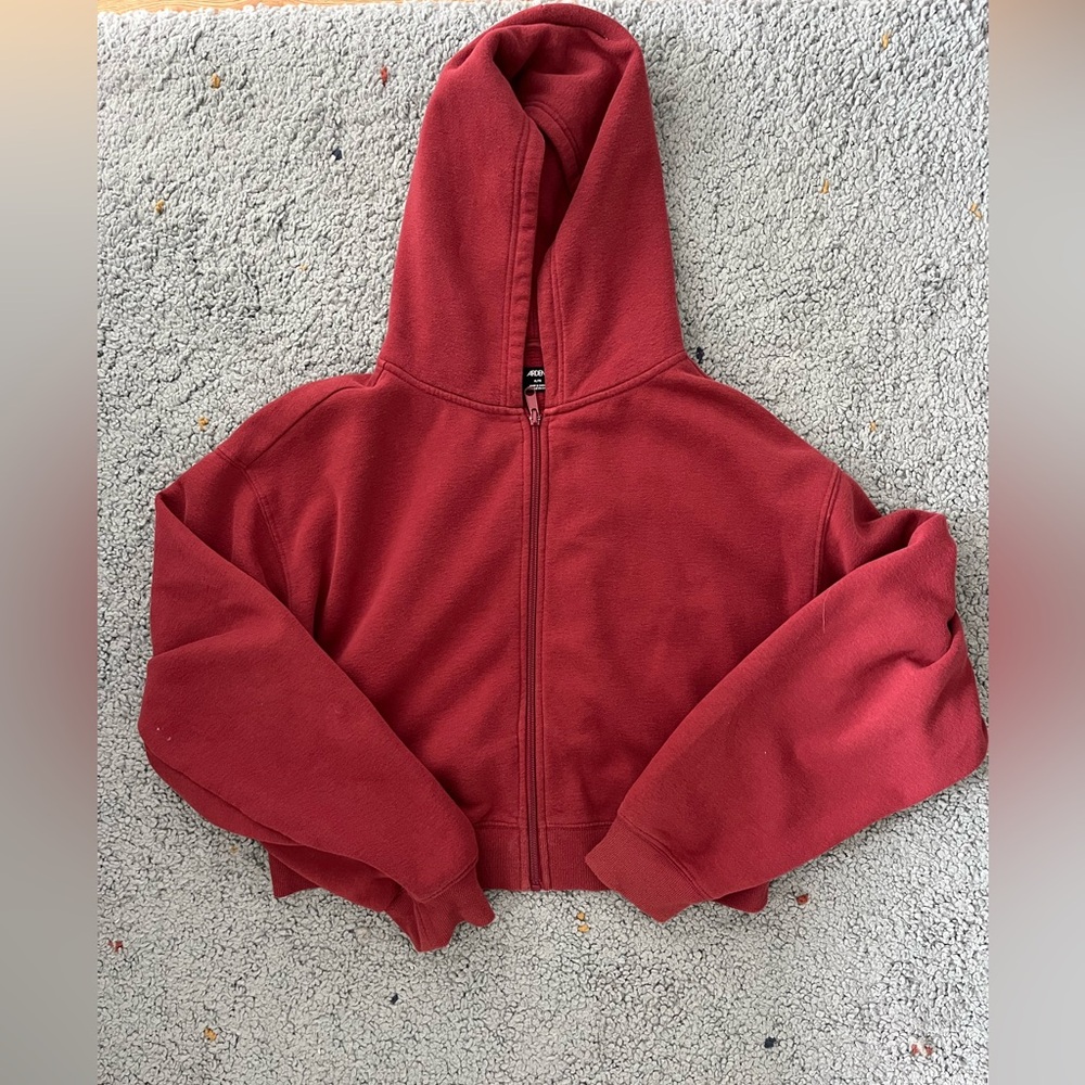 Red Cropped Zip Up Hoodie